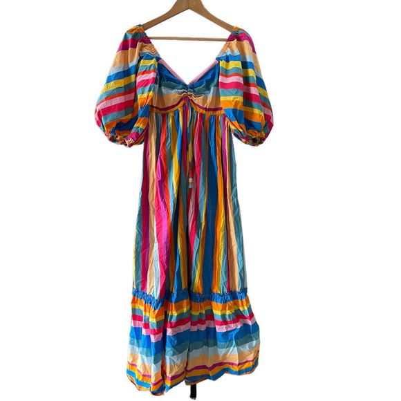 Farm Rio Striped Scarf Maxi Dress Multicolor Size S New - Picture 5 of 6